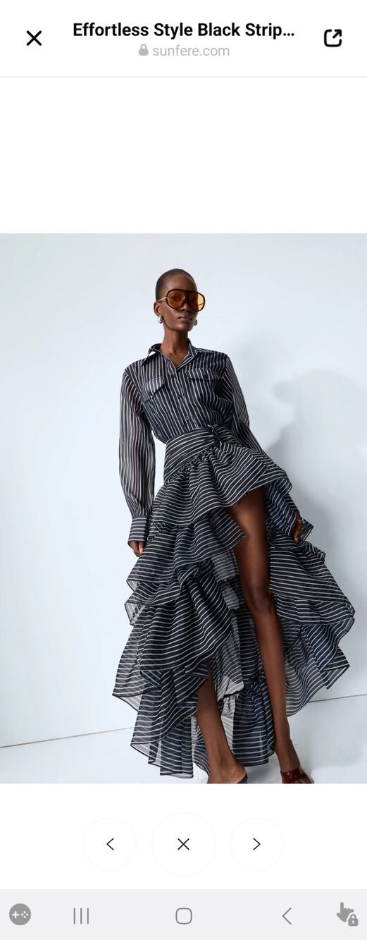 Sunfree Effortless Style Black Striped High-Low Tiered Ruffle Dress